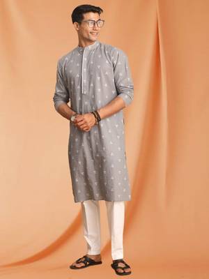 Grey Cotton printed kurta pajama 1