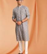 Grey Cotton printed kurta pajama