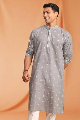 Grey Cotton printed kurta pajama 3