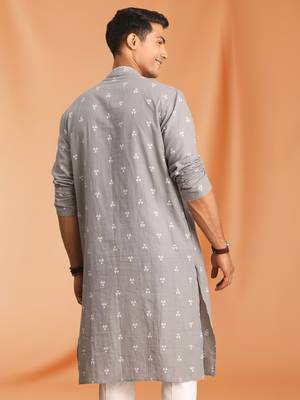 Grey Cotton printed kurta pajama 4