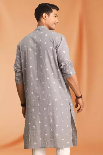 Grey Cotton printed kurta pajama