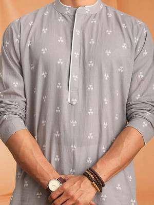 Grey Cotton printed kurta pajama 5
