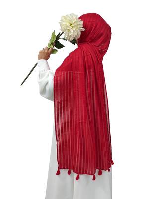 Ana cotton viscose red striped hijab - versatile, flowy, and breathable 1