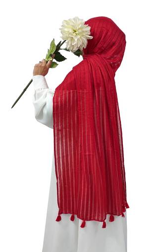 Ana cotton viscose red striped hijab - versatile, flowy, and breathable