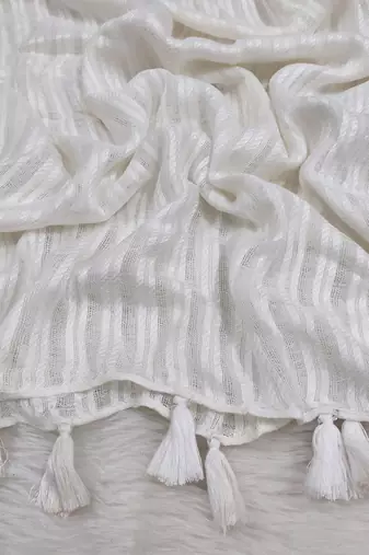 Ana cotton viscose white striped hijab - versatile, flowy, and breathable