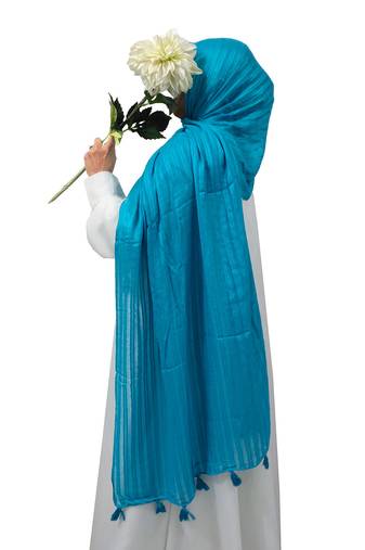 Ana sky blue striped hijab - 80 inches cotton viscose scarf for women