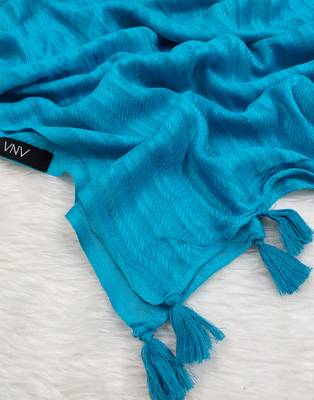 Ana sky blue striped hijab - 80 inches cotton viscose scarf for women 2