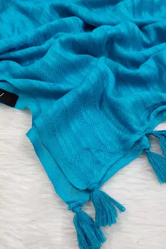 Ana sky blue striped hijab - 80 inches cotton viscose scarf for women