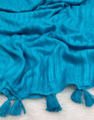 Ana sky blue striped hijab - 80 inches cotton viscose scarf for women 4