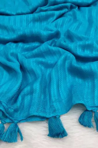Ana sky blue striped hijab - 80 inches cotton viscose scarf for women