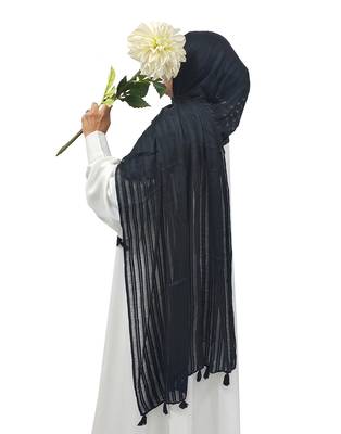 Ana women's black striped cotton viscose hijab - soft, breathable, and versatile ethnic wear 1