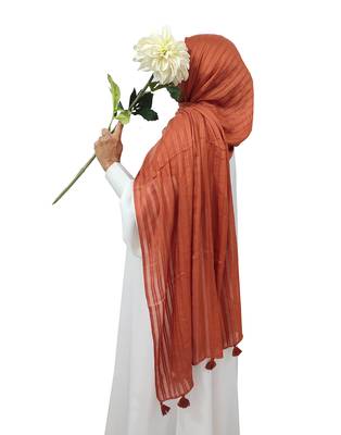 Ana women's brick orange striped hijab - cotton viscose, 80x29 inches - casual & ethnic wear 1
