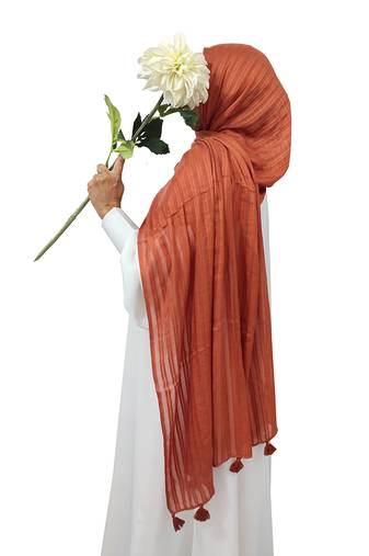 Ana women's brick orange striped hijab - cotton viscose, 80x29 inches - casual & ethnic wear
