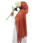 Ana women's brick orange striped hijab - cotton viscose, 80x29 inches - casual & ethnic wear