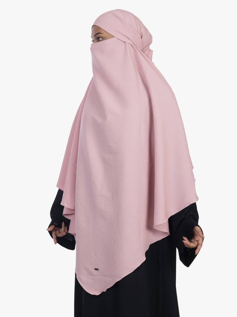 Ana blush pink khimar with built-in niqab for women - comfortable and elegant for daily wear