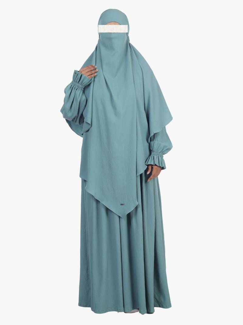 Ana turkish blue khimar for women - comfortable fit with built-in niqab for casual and ethnic wear