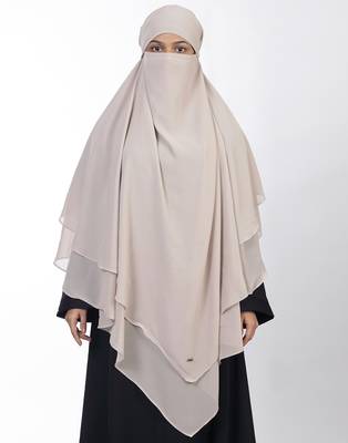 Ana beige khimar with attached niqab - soft georgette three layer design for elegant coverage 1