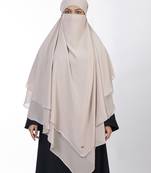 Ana beige khimar with attached niqab - soft georgette three layer design for elegant coverage