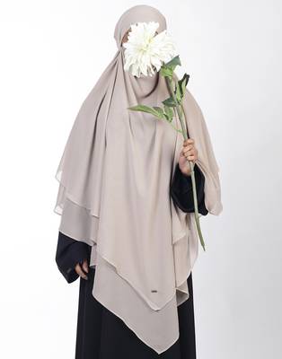 Ana beige khimar with attached niqab - soft georgette three layer design for elegant coverage 2