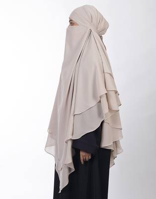 Ana beige khimar with attached niqab - soft georgette three layer design for elegant coverage 3
