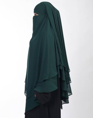 Ana bottle green khimar with attached niqab - triple layer soft georgette fabric for modest islamic wear 2