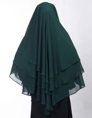 Ana bottle green khimar with attached niqab - triple layer soft georgette fabric for modest islamic wear 3
