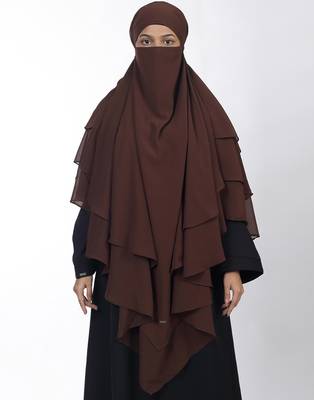 Ana chocolate brown khimar with attached niqab - soft georgette multi layer design for islamic modesty 1
