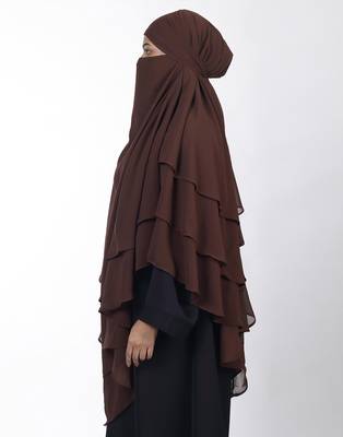Ana chocolate brown khimar with attached niqab - soft georgette multi layer design for islamic modesty 2
