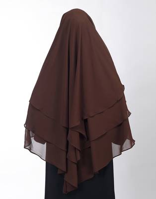 Ana chocolate brown khimar with attached niqab - soft georgette multi layer design for islamic modesty 3