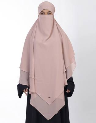 Ana dusty pink khimar with attached niqab - soft georgette triple layer for modest elegance 1