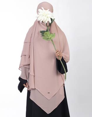 Ana dusty pink khimar with attached niqab - soft georgette triple layer for modest elegance 2