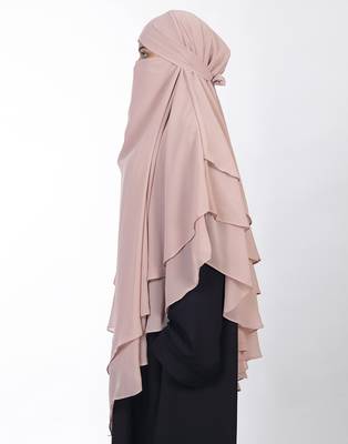 Ana dusty pink khimar with attached niqab - soft georgette triple layer for modest elegance 3