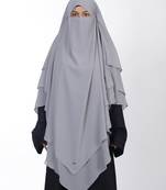 Ana grey khimar with attached niqab - elegant soft georgette fabric with triple layer design