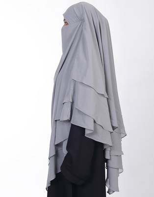 Ana grey khimar with attached niqab - elegant soft georgette fabric with triple layer design 3