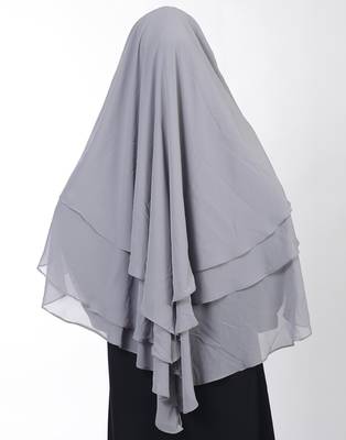 Ana grey khimar with attached niqab - elegant soft georgette fabric with triple layer design 4