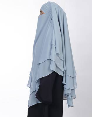 Ana ice blue khimar with attached niqab - triple layer soft georgette for elegant islamic attire 2