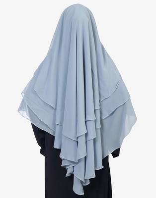 Ana ice blue khimar with attached niqab - triple layer soft georgette for elegant islamic attire 3
