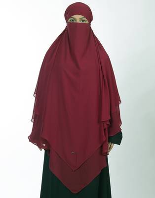 Ana maroon khimar with attached niqab - elegant triple layer soft georgette for islamic modest wear 1