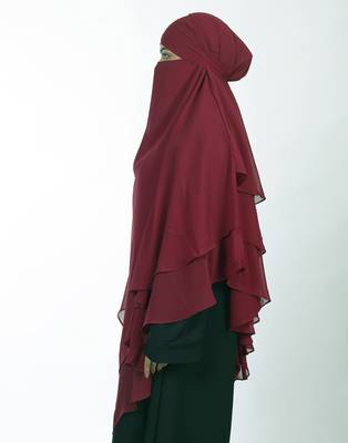 Ana maroon khimar with attached niqab - elegant triple layer soft georgette for islamic modest wear 2