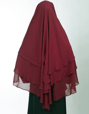 Ana maroon khimar with attached niqab - elegant triple layer soft georgette for islamic modest wear 3