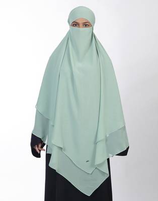 Ana sage green khimar with attached niqab - triple layer soft georgette for refined islamic modesty 1
