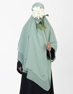 Ana sage green khimar with attached niqab - triple layer soft georgette for refined islamic modesty 2