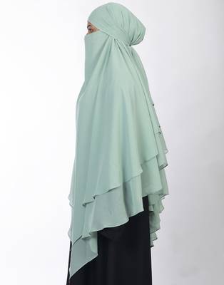 Ana sage green khimar with attached niqab - triple layer soft georgette for refined islamic modesty 3
