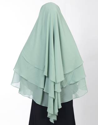 Ana sage green khimar with attached niqab - triple layer soft georgette for refined islamic modesty 4