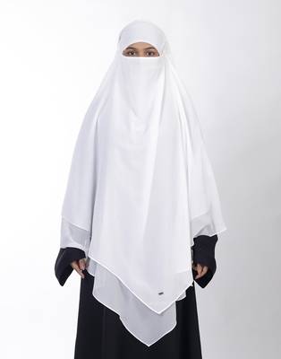 Ana white khimar with attached niqab - soft georgette triple layer for pure and modest islamic fashion 1