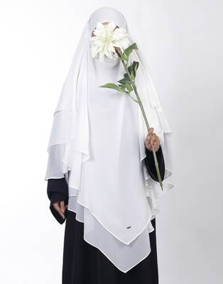 Ana white khimar with attached niqab - soft georgette triple layer for pure and modest islamic fashion 2