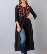 Nishabd women rayon embroidered frontslit  3/4 sleeves calf kurta