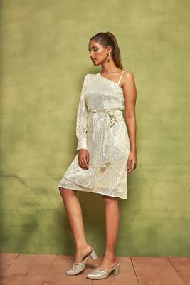 Pearl white one shoulder party wear dress 3