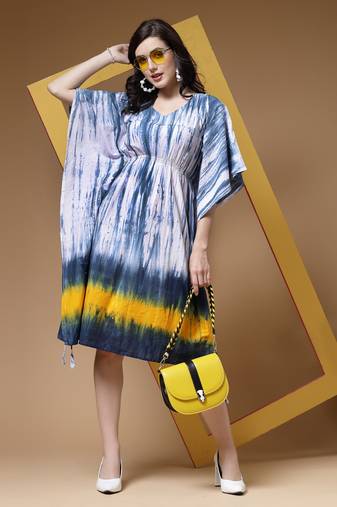Indibelle blue tie dye print cotton kaftan dress