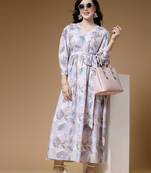 Indibelle pink abstract print rayon belted dress